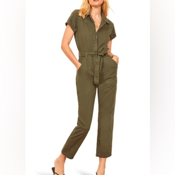 REFORMATION Kenny Army Green Boiler Jumpsuit Size: 4 - Picture 3 of 11